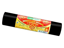 Мешки для мусора 120 л, с завязками, черные, в рулоне 10 шт., ПНД, 15 мкм, 800х750 мм, VIP, Z12010black в Салавате