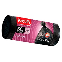Мешки для мусора 60 л, черные, в рулоне 20 шт., ПНД, 7,4 мкм, 720х600 мм, PACLAN, 600820 в Салавате