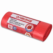 Мешки для мусора 60 л, красный, в рулоне 20 шт., ПНД, 10 мкм, 680х580 мм, LAIMA, 606702 в Салавате