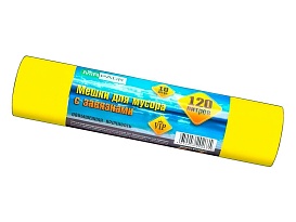 Мешки для мусора 120 л, с завязками, желтые, в рулоне 10 шт., ПНД, 15 мкм, 800х750 мм, VIP, Z12010yel в Салавате