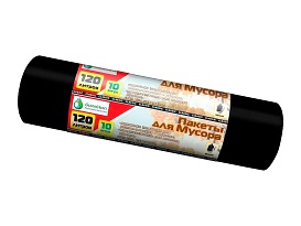 Мешки для мусора 120 л, черные, в рулоне 10 шт., ПНД, 12 мкм, 1100х700 мм, MIRPACK Classik, 1201011 в Салавате