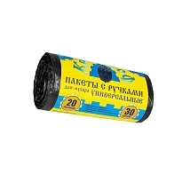 Мешки для мусора 20 л, с ручками, черные, в рулоне 30 шт., ПНД, 10 мкм, 550х440 мм, Крепакоф, 4607075710658 в Салавате