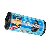 Мешки для мусора 30 л, с ушками, черные, в рулоне 30 шт., ПНД, 9 мкм, 600х500 мм, Крепак, 4607075710450 в Салавате