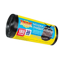 Мешки для мусора 180 л, черные, в рулоне 30 шт., ПНД, 20 мкм, 1150х800 мм, Крепак, 4607075710139 в Салавате