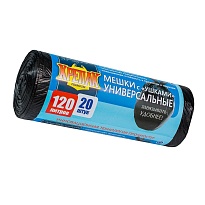 Мешки для мусора 120 л, с ушками, черные, в рулоне 20 шт., ПНД, 15 мкм, 1100х700 мм, Крепак, 4607075710368 в Салавате