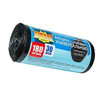 Мешки для мусора 180 л, с ушками, черные, в рулоне 30 шт., ПНД, 20 мкм, 1150х800 мм, Крепак, 4607075710399 в Салавате