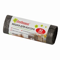 Мешки для мусора 30 л, черные, в рулоне 20 шт., ПНД, 5 мкм, 550х470 мм, Любаша эконом, 605329 в Салавате