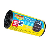 Мешки для мусора 120 л, черные, в рулоне 30 шт., ПНД, 15 мкм, 1100х700 мм, Крепак, 4607075710122 в Салавате