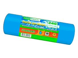 Мешки для мусора 240 л, ароматизированные, синие, в рулоне 10 шт., ПВД 30 мкм, 1300х930 мм, STANDART, 24010661 в Салавате