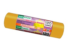 Мешки для мусора 120 л, биоразлагаемые, желтые, в рулоне 10 шт., ПНД, 14 мкм, 1100х700 мм, EXTRA, ex1201806